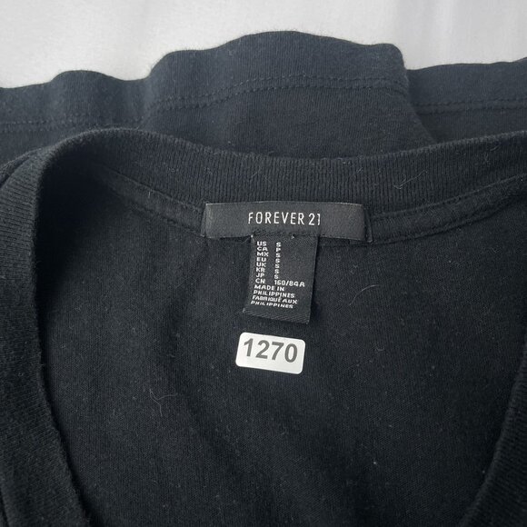 Forever 21 Black Sleeveless Graphic Crop Tank Top "Cray"‎ Gold Print Womens S - Picture 5 of 9